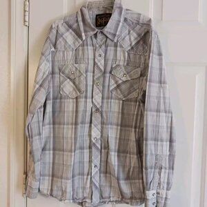 Prototype Western Shirt Men's XL Gray-White Plaid Pearl Snap Long Sleeve Rodeo